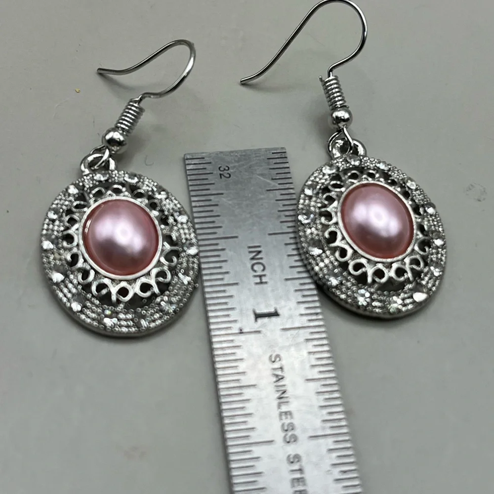 Elegant Silver and Pink Dangle Earrings